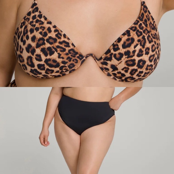 New!! Good American Bikini Leopard Top High Waist Black Bottom Size 5/2X - Picture 2 of 12